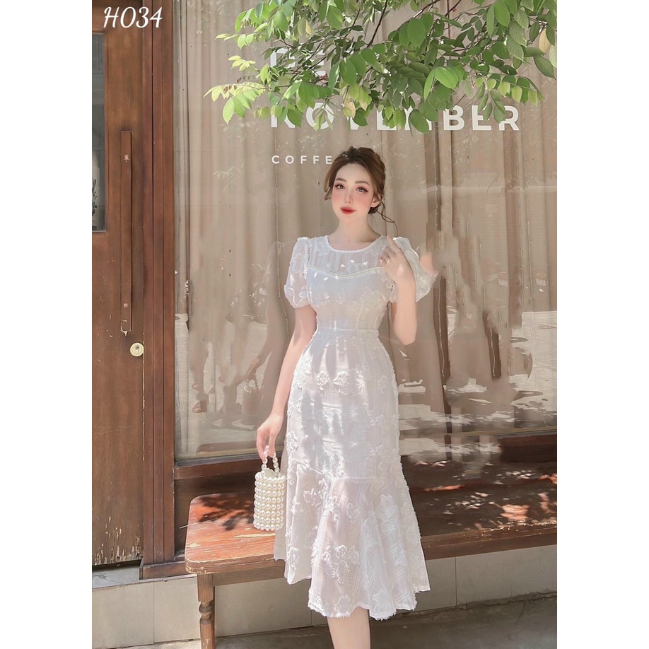 Đầm Midi Dự Tiệc Đuôi Cá Dáng Dài Trắng Mặc Đi Tiệc Cưới, Mặc Đi Tiệc Sinh Nhật TaNa D0578