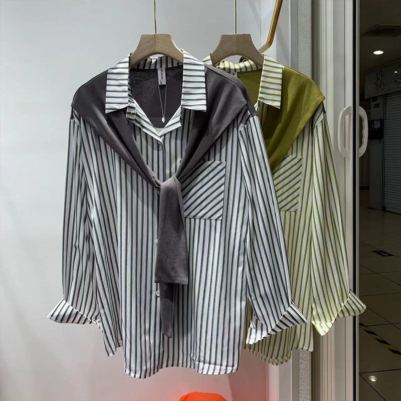 Áo Sơ Mi Nữ Dài Tay Cổ Bẻ Giả Hai Lớp Thời Trang Hàn