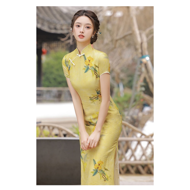 Sườn Xám Cách Tân Ngắn Tay Ôm Dáng In Họa Tiết Theo Phong Cách Trung Hoa Cổ Điển Dành Cho Nữ / Size S-3XL