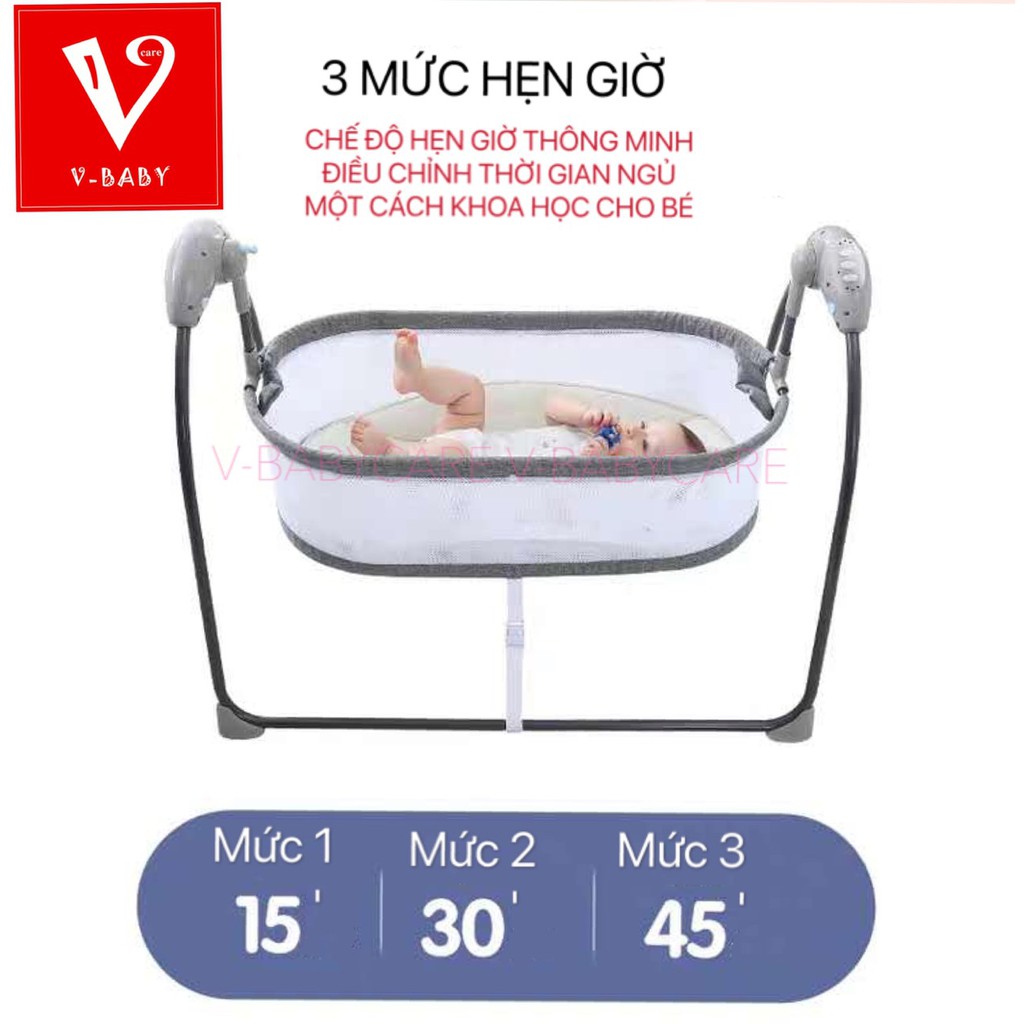 Nôi đưa điện tự động V-Baby F3 mẫu mới năm 2020