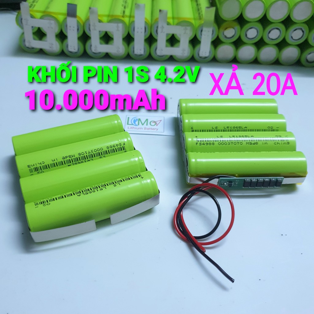 Khối pin 1S 3.7V - 4.2V 4 Cell 18650 10.000mAh - Xả 20A. Pin mới, dòng xả cao. Dùng cho loa, pin dự phòng, đèn... - LIMO