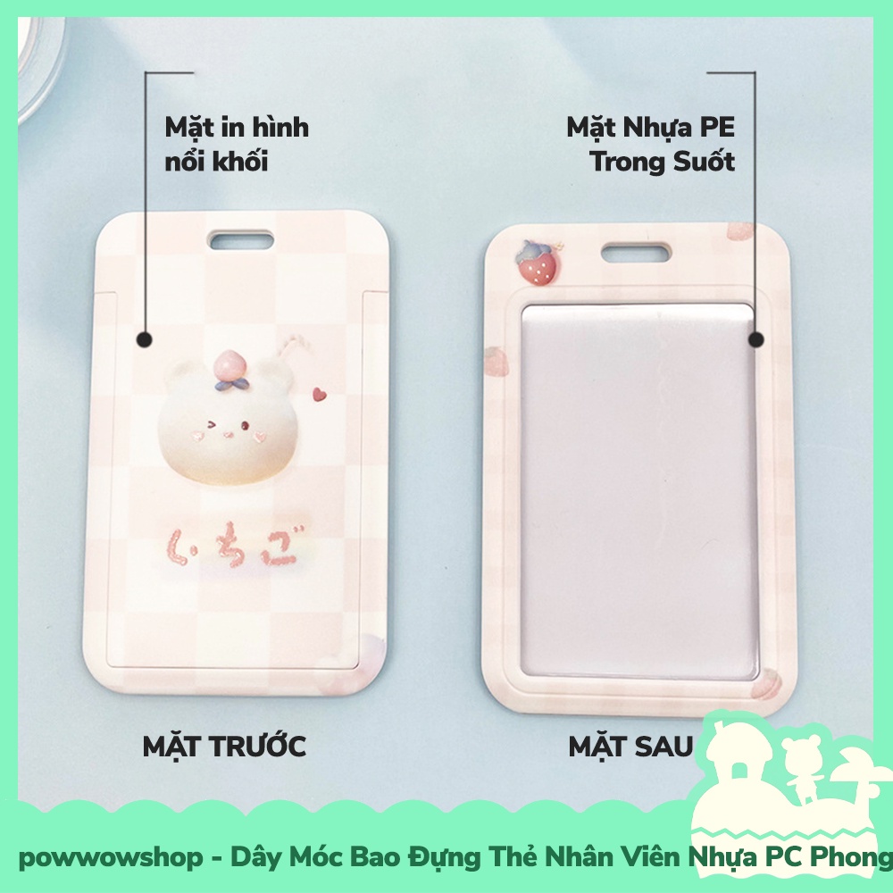 [Sẵn VN - Hỏa Tốc] Dây Móc Bao Đựng Thẻ Nhân Viên Nhựa PC Mẫu Gấu Dâu Kẹo Bông Gòn Bear Srawberry