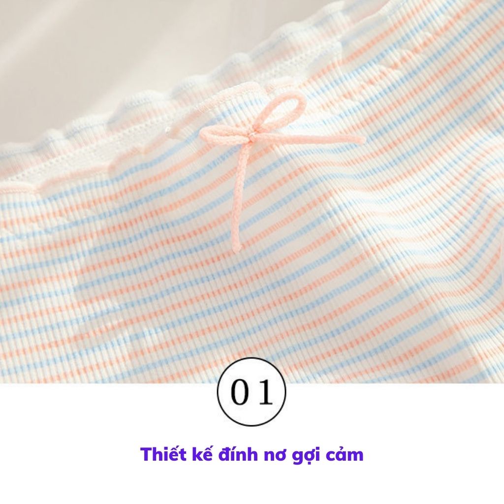 Quần lót nữ cotton dễ thương kháng khuẩn khử mùi , Quần chíp nữ ren viền mềm mại đính nơ sexy và quyến rũ LANIXA L123