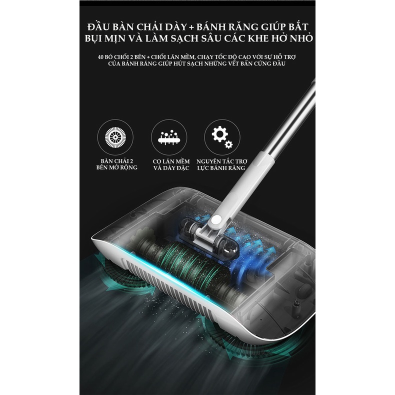 Cây Lau Nhà Đa Chức Năng Quét, Lau, Hút Bụi Trong Cùng Một Lúc, Đầu Xoay 360 Độ, Làm Sạch Sâu Cả Bụi Mịn, Vết Dầu Và Tóc