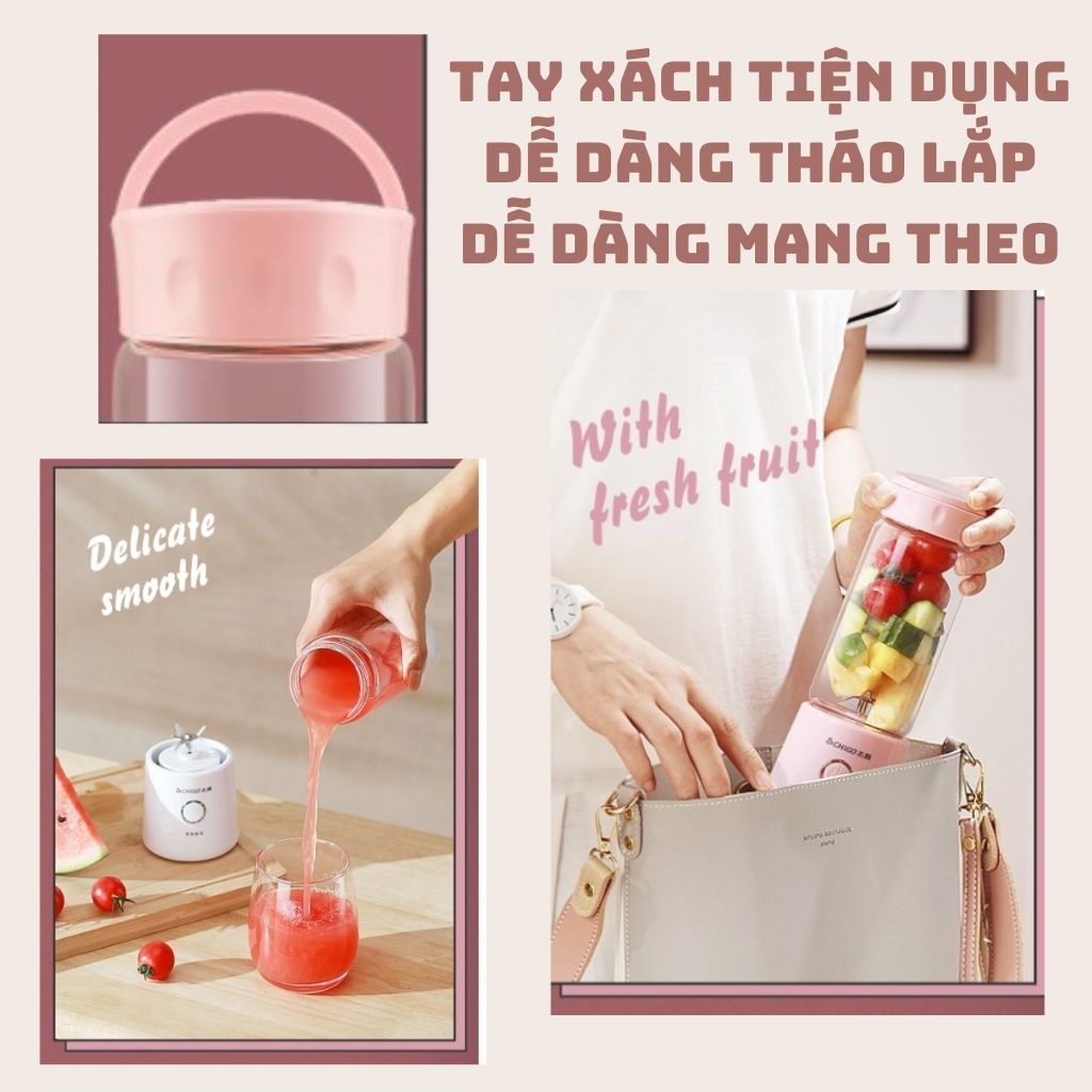 [BH 6 THÁNG] Máy xay sinh tố cầm tay mini, máy say cầm tay đa năng 6 lưỡi sạc pin chính hãng CHIGO cao cấp