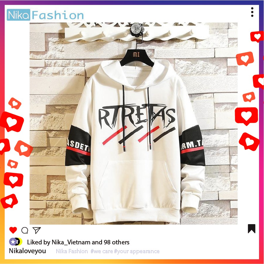 Nikafashion Áo Hoodie Unisex Nam Nữ Vải Nỉ Freesize 1 kích cỡ Dưới 60kg R.T.R.E.T.A.S