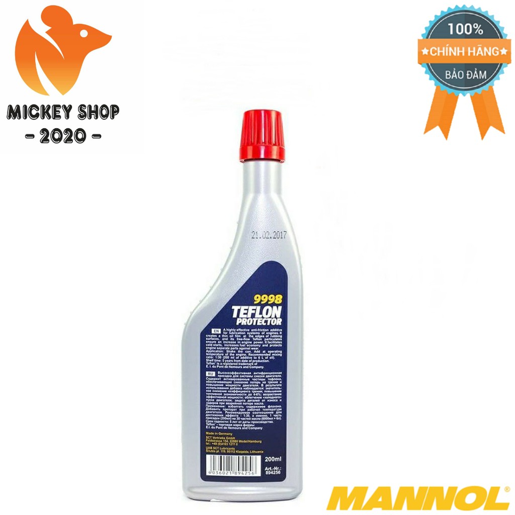 [Pro] Tăng Độ Trơn Và Giảm Ma Sát Tối Đa Cho Động Cơ MANNOL 9998–200ML Teflon Protector, Hàng Chính Hãng -Mickey2020shop