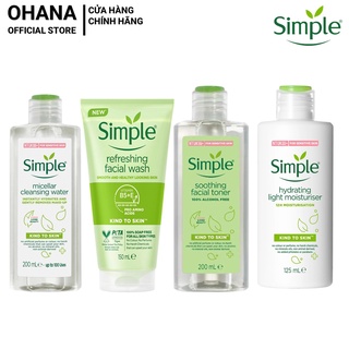 Combo 4 Sản Phẩm Simple (Nước Tẩy Trang 200ml, Gel Rửa Mặt 150ml, Nước Hoa Hồng 200ml, Kem Dưỡng Ẩm 125ml)