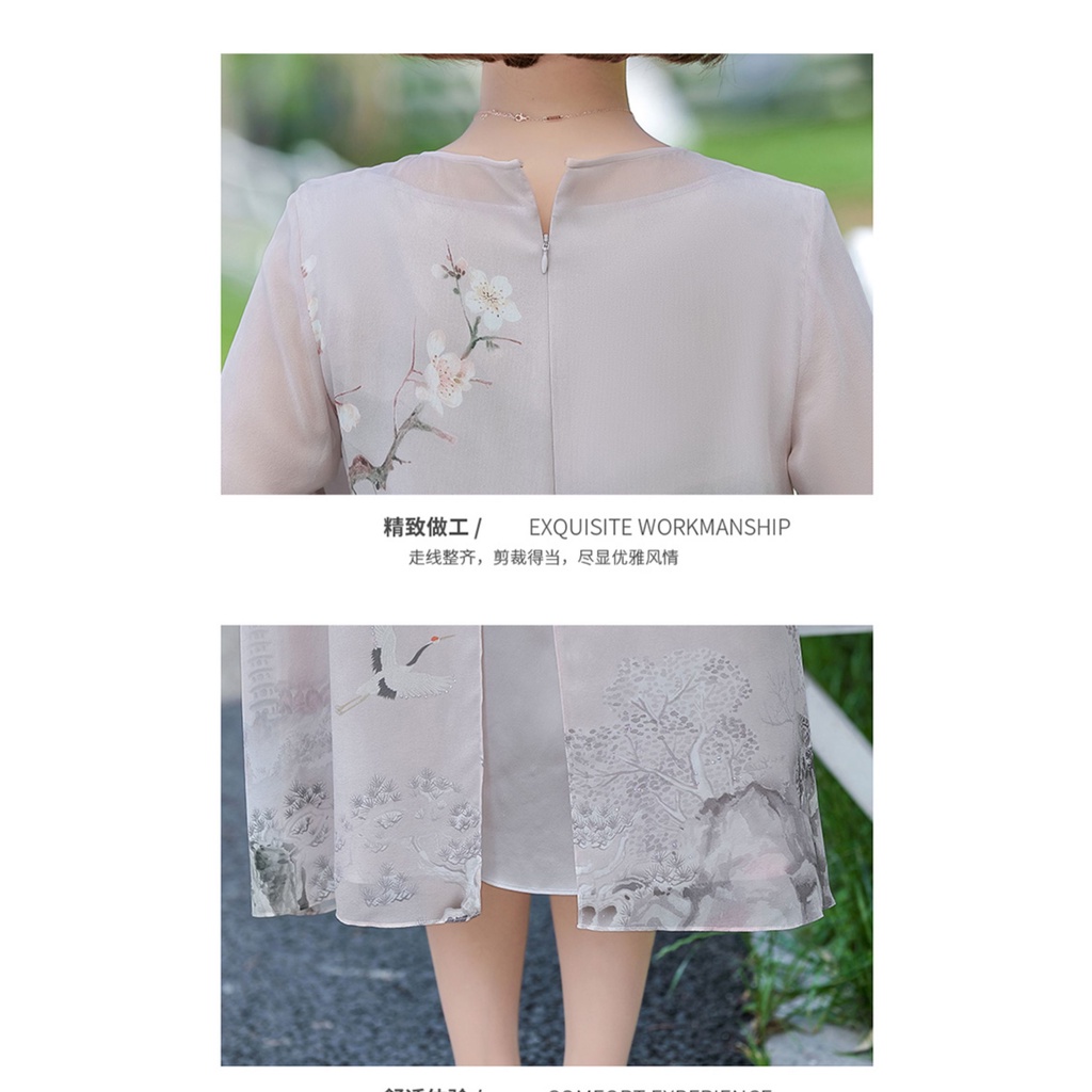 Đầm Sườn Xám Cách Tân Dáng Rộng Bằng Lụa Thời Trang Mùa Hè Cho Phụ Nữ Trung Niên 2022