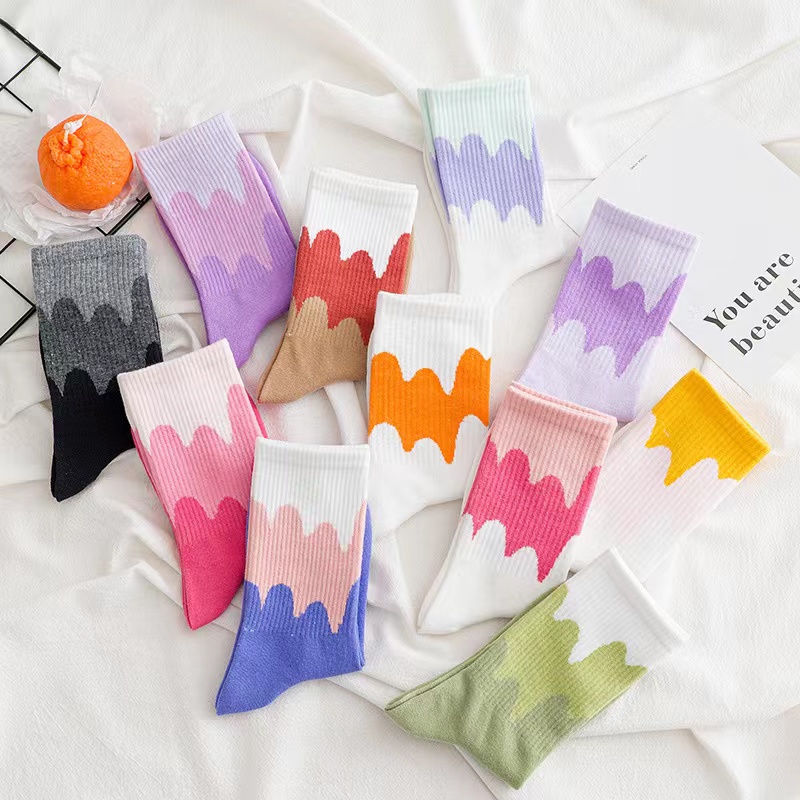 Tất cotton thoải mái ống giữa bắp chân phong cách thể thao cho nữ