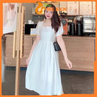 Váy bầu dự tiệc - đầm bầu sang chảnh màu trắng cổ vuông hàng thiết kế cao cấp HD29 - Shop Mẹ Ken ‣