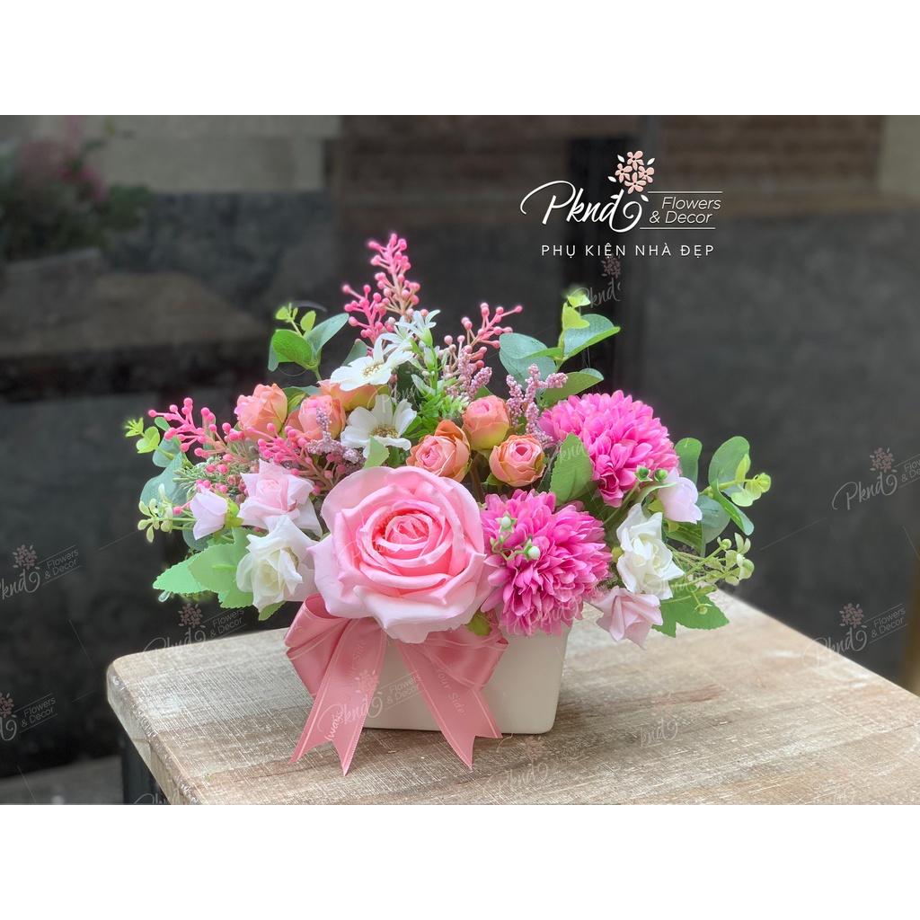 Chậu hoa giả chất lụa mềm mại trang trí đẹp PKND FLOWERS &amp; DECOR