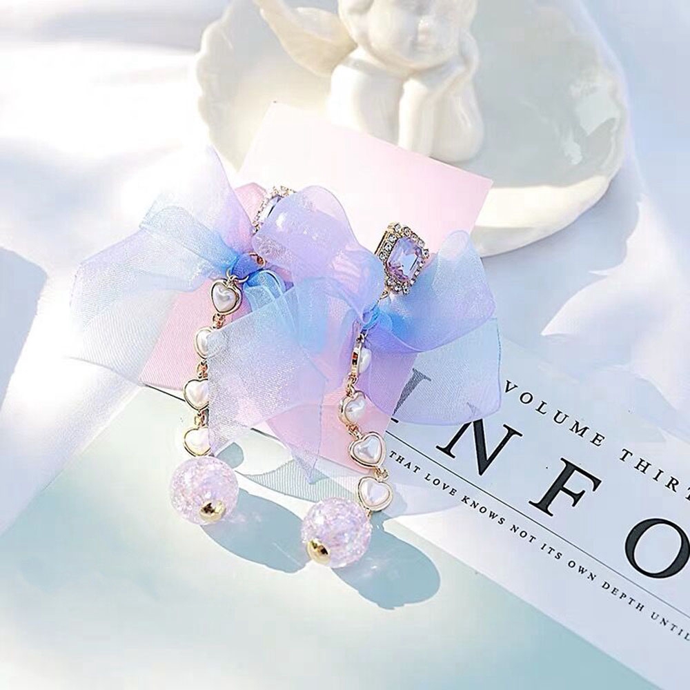 MXGOODS Bow Transparent Ball Pendant Brincos Long Tassel Dangle  Earrings
