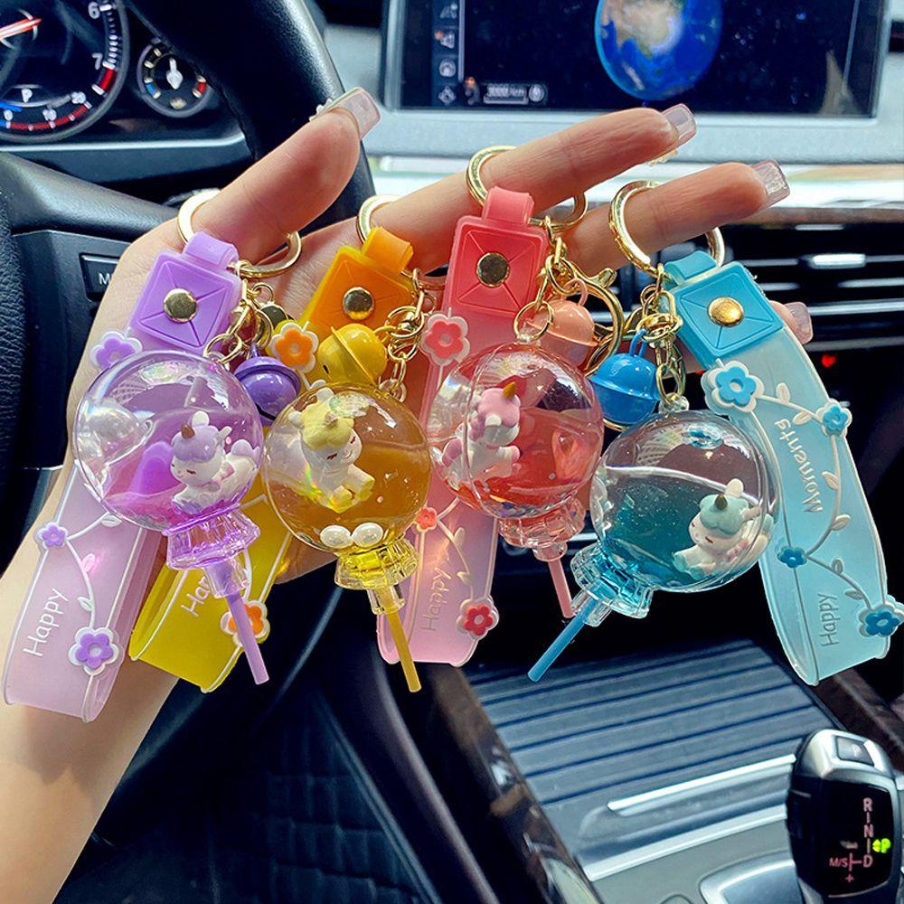 Rebuy1 Móc Khóa Dạng Lỏng Bằng Acrylic Họa Tiết Kỳ Lân Hoạt Hình Màu Dầu Sáng Tạo