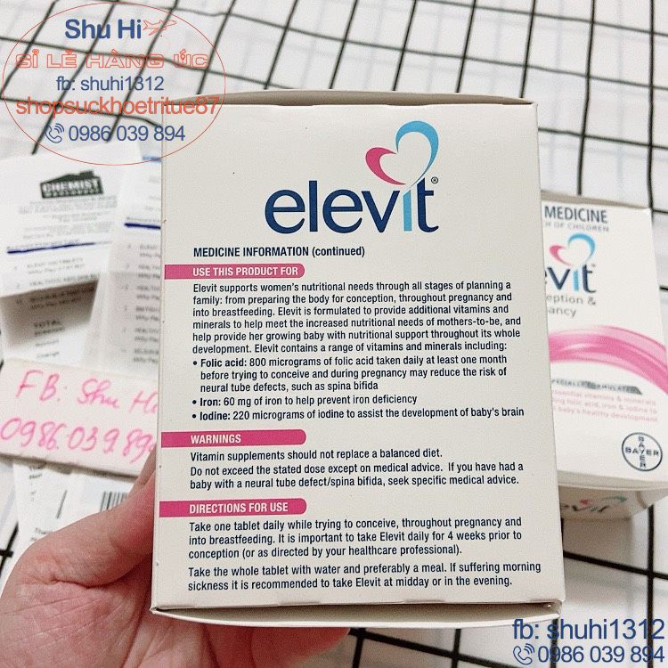 Elevit bầu úc, vitamin tổng hợp elevit cho bà bầu, trước sinh, bầu và sau sinh 100 viên