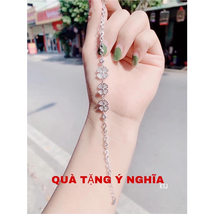 lắc tay cỏ 4 lá an nhiên , may mắn , bạc 925 đính đá, dày dặn , chắc chắn