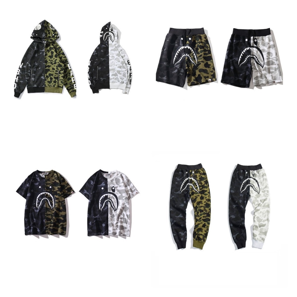 Bape Áo Khoác Hoodie In Hình Đầu Cá Mập 3D Cá Tính Cho Cặp Đôi