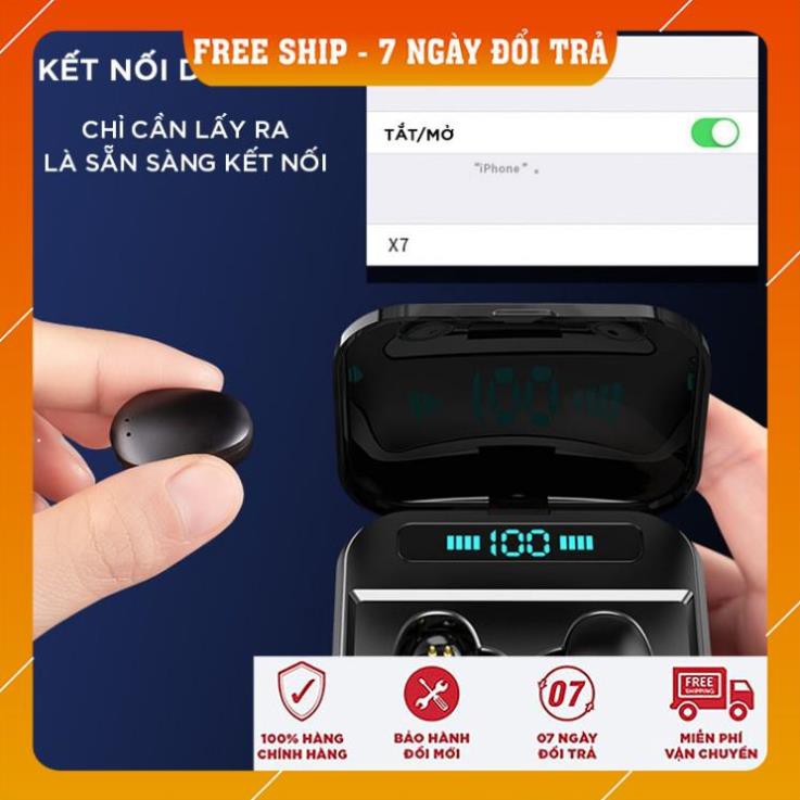 Tai nghe không dây bluetooth nút cảm ứng cao cấp kiêm dock sạc pin dự phòng - chống nước chuẩn ipx7 - thời gian nghe 90h