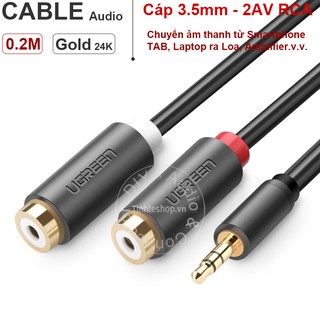 Cáp audio 3.5mm đực ra 2 av cái - 2 av rca cái sang 3.5mm đực ugreen 10547