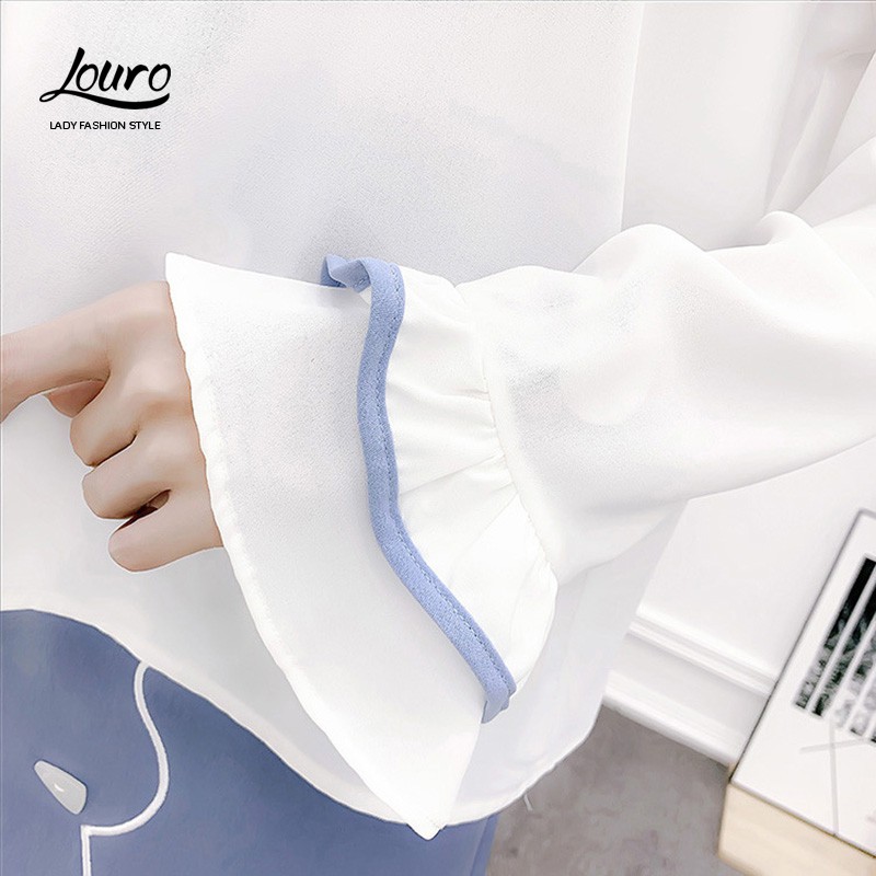 Set đồ nguyên bộ công sở Louro L1104,set đồ bộ áo voan cách điệu, chân váy chữ A