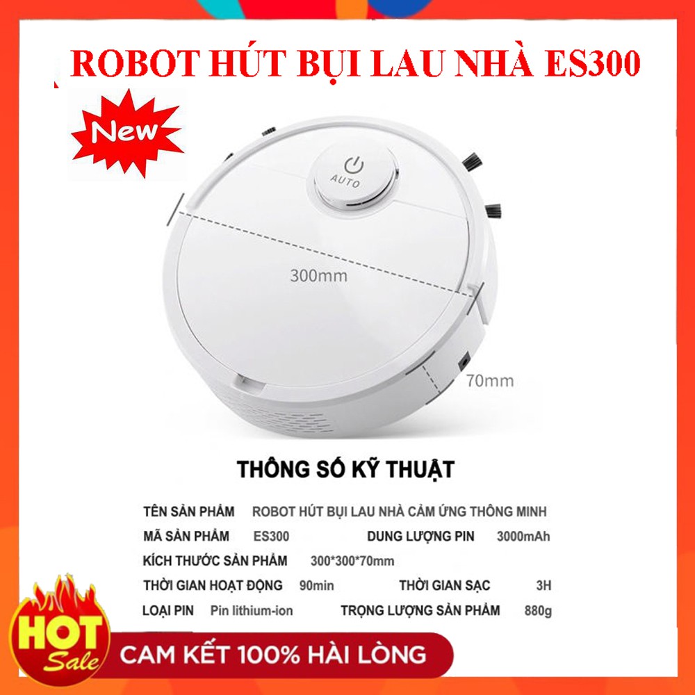 Robot Hút Bụi Lau Nhà/ Máy Hút Bụi Thông Minh ES300. Công Suất Lớn, Lực Hút Cực Mạnh - BẢO HÀNH  3 THÁNG  LỖI 1 ĐỔI 1.