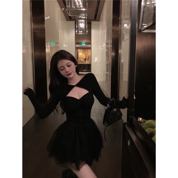 Váy Body Ôm Dáng Đuôi Tầng Xoè Đen Mun Sexy