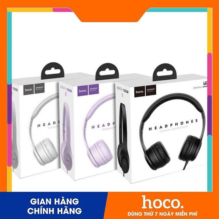 Tai nghe chụp tai chính hãng hoco W21 dùng cho máy tính,điện thoại,laptop,PC máy nghe nhạc Mic 3.5mm,dài 1,2m,đàm thoại