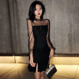 [ORDER] Váy dạ đen tay lưới lấp lánh ✨✨✨ siêu xinh