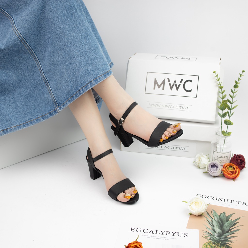 Giày Sandal Cao Gót MWC Đế Vuông Quai Ngang Basic NUCG- 3547