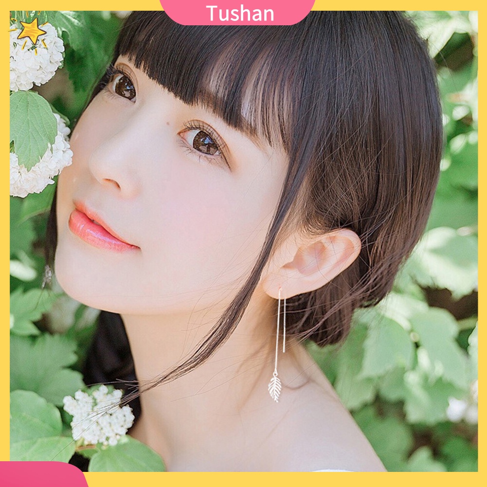 Khuyên tai dài hình chiếc lá phong cách trẻ trung thanh lịch dành cho nữ