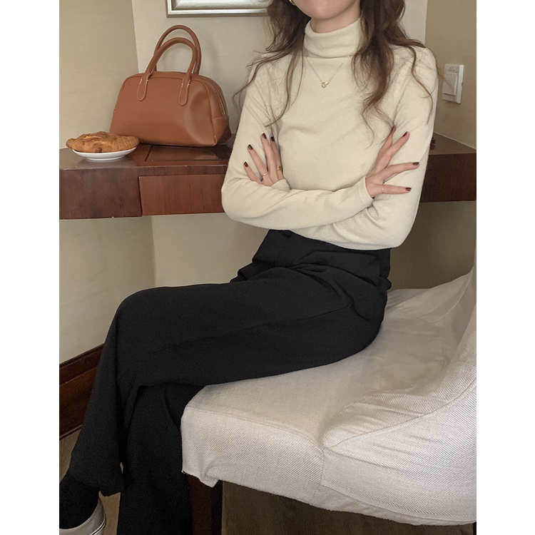 Áo thun len cổ lọ nữ Cao cấp Dài tay Màu trơn Thu Đông Ulzzang Hàn Quốc Áo len cổ cao Giữ ấm Thời trang