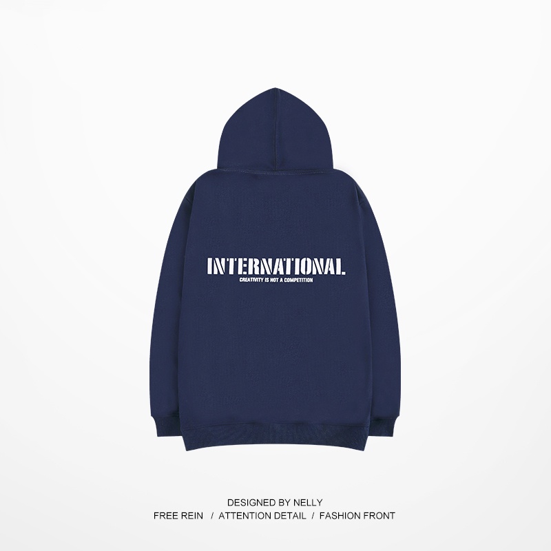Áo hoodie Nelly nỉ lót lông mềm in hình "International" áo sweater