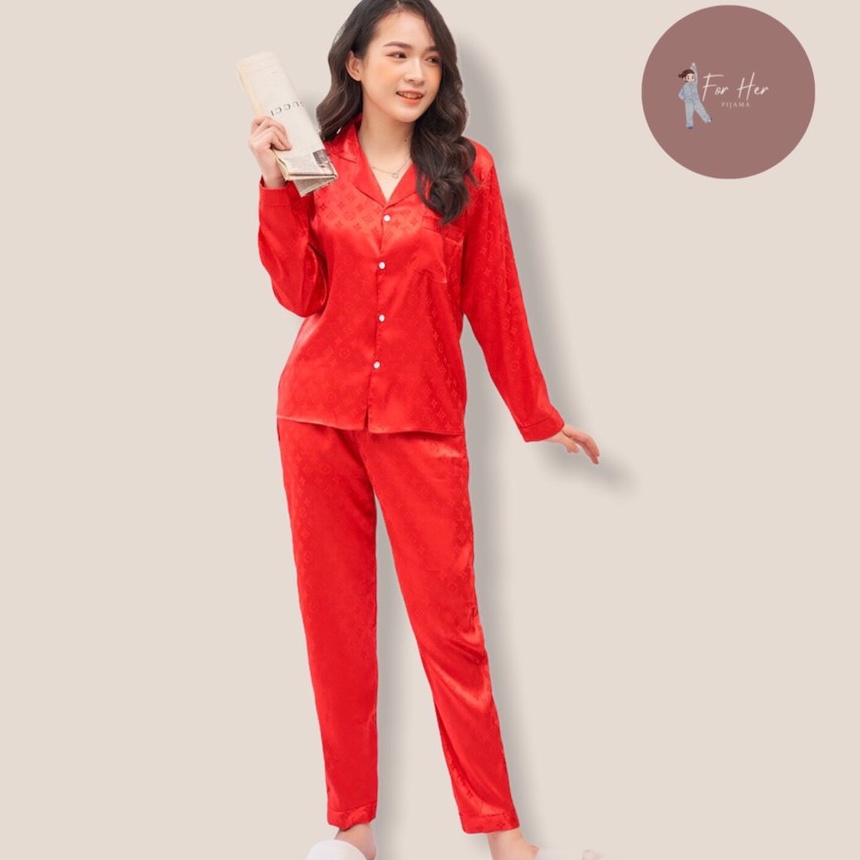 Đồ Bộ Pijama - Bộ Ngủ Pizama Lụa Gấm Tay Dài Quần Dài Cao Cấp