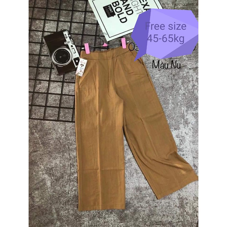 Quần ống rộng, lưng cao cạp chun đính nút vải đủi mềm, mát | BigBuy360 - bigbuy360.vn