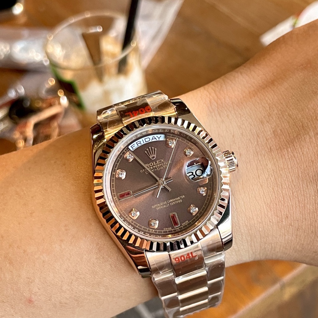 Đồng Hồ Nam RoLex Sapphire RA33 Mặt NÂU Day-Date Máy cơ Automatic Nhật Chống xước Tuyệt Đối