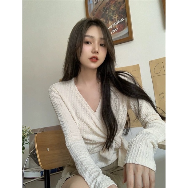 Áo kiểu buộc nơ eo cổ V dễ thương_Áo điệu nhữ hottrend