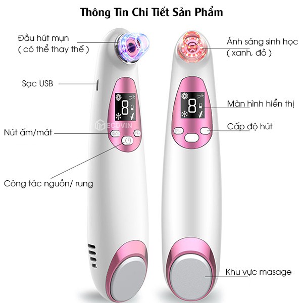 Máy hút mụn mini cầm tay cao cấp,may hut mun nóng lạnh,hút mịn cám,mụn đầu đen Lescolton