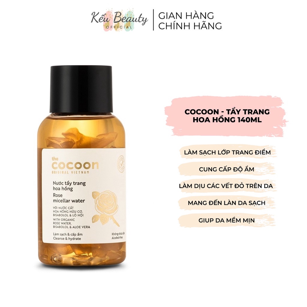 Nước tẩy trang hoa hồng hữu cơ Cocoon Rose Micellar Water làm sạch và cấp ẩm da mặt 140ml