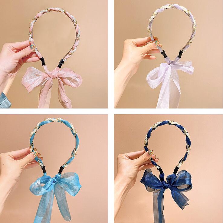 Băng Đô Cài Tóc Đính Ngọc Trai Giả Bằng Lụa Phong Cách Hàn Quốc Hàng Mới 2022 Dành Cho Bạn Nữ