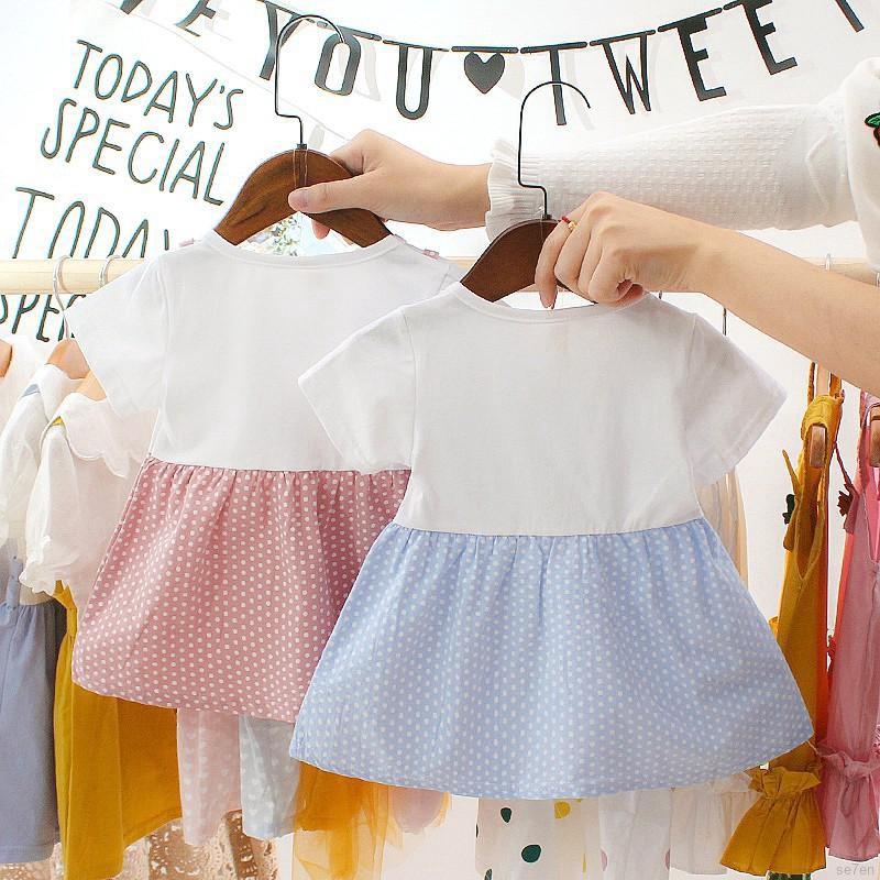 Đầm xòe ngắn tay họa tiết chấm bi xinh xắn dành cho bé gái