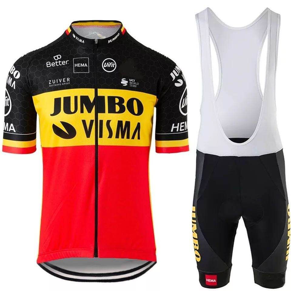 ☄∈> Jumbo Đội đua xe đạp Jersey leo núi ngắn tay Bộ quần áo nam đi Tour de France mặc mùa hè <