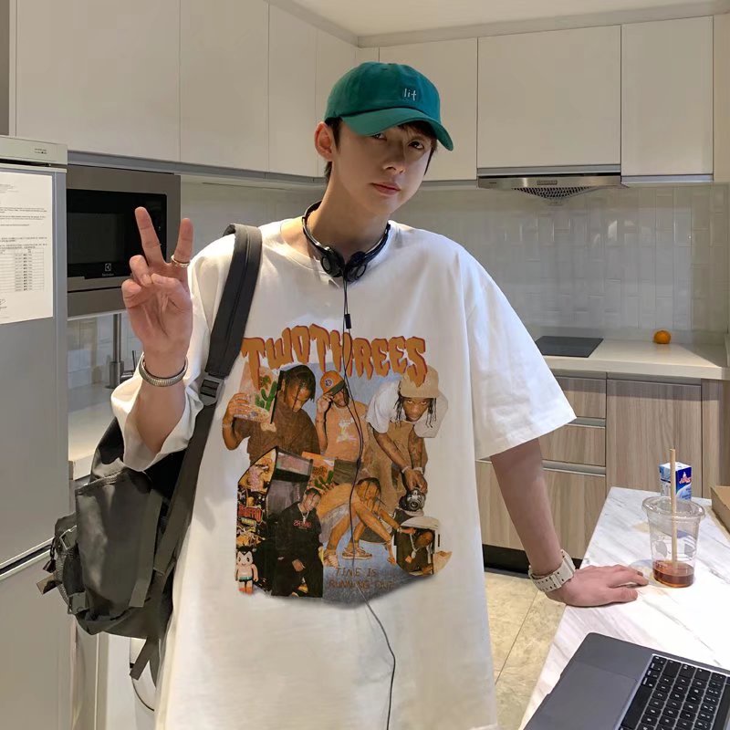 Áo Thun Mùa Hè Dáng Rộng In Chữ Phong Cách Hip Hop Hàn Quốc Cho Nam Giới Có size M-5XL