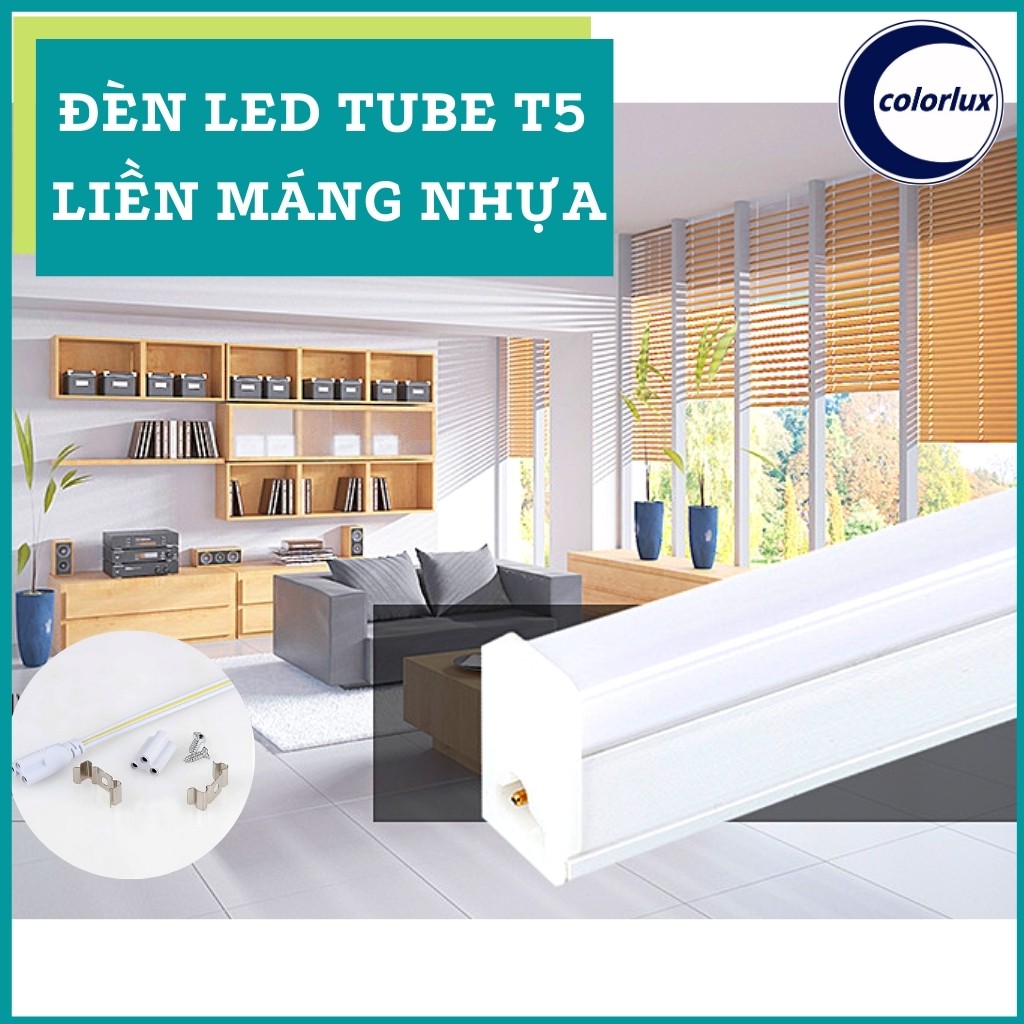 Combo 5 Đèn Tuýp LED Hắt Liền Máng Nhựa T5 COLORLUX 0,6M-1,2M Ánh Sáng Trắng- Vàng #Nhựa