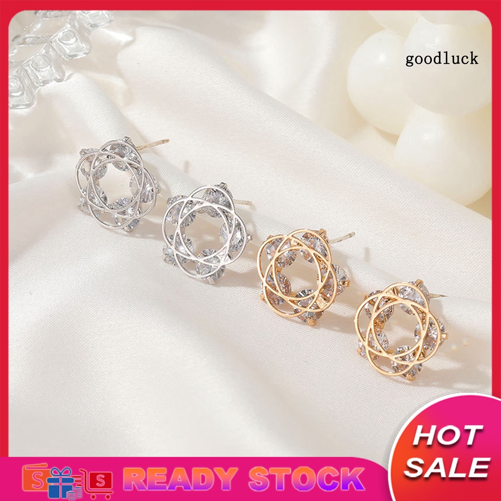 1 Đôi Khuyên Tai Hình Hoa Rỗng Đính Đá Zircon Bền Dành Cho Nữ