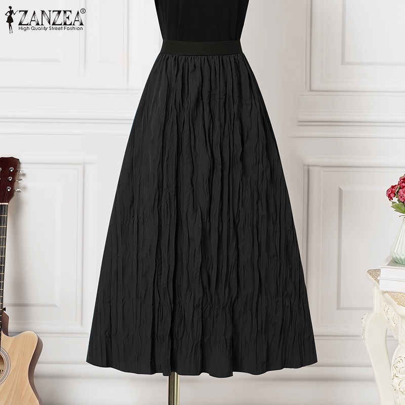 Chân váy trơn ZANZEA lưng thun không túi thời trang thanh lịch dành cho nữ