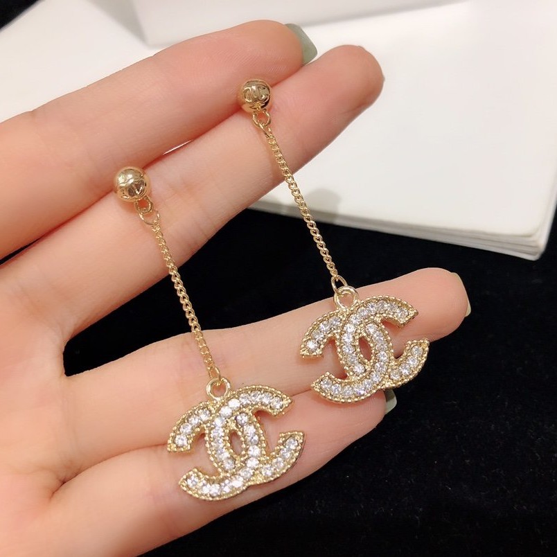 Bông Tai Chanel Mạ Bạc 925 Đính Ngọc Trai Hai Mặt