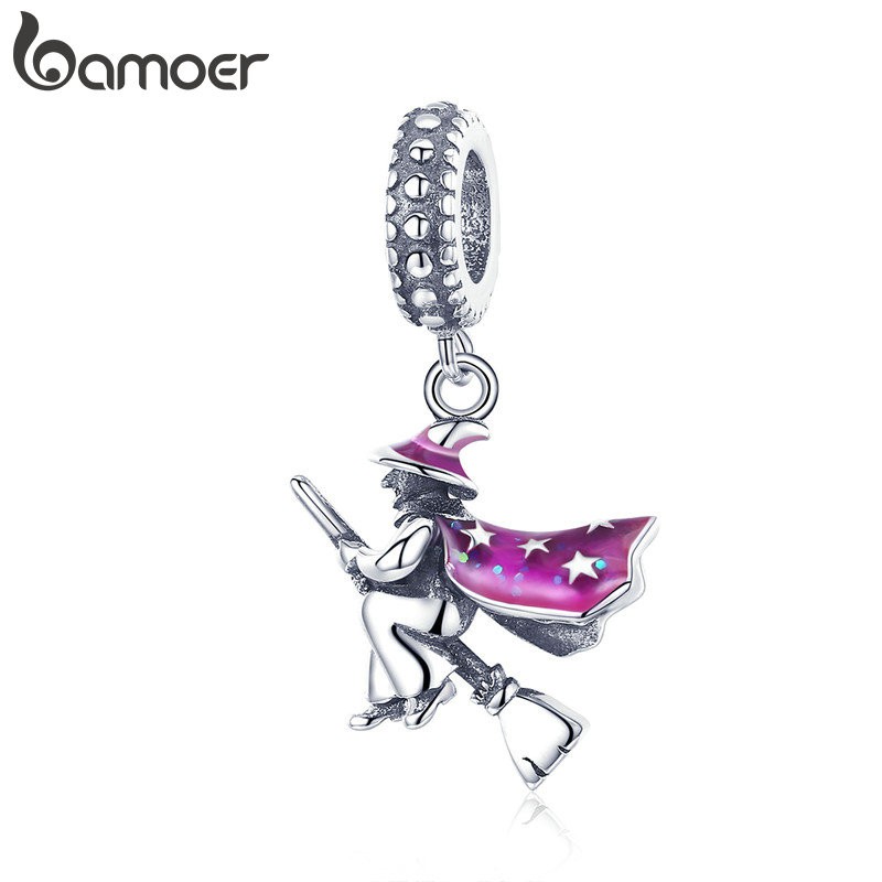 BAMOER Mặt Dây Chuyền Hình Phù Thủy 3d Mạ Bạc 925 Charms