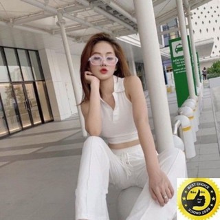 Áo ba lỗ croptop cổ bẻ cài cúc