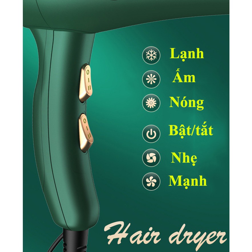 Máy sấy tóc Gaoerfu công suất mạnh ion âm bảo vệ tóc, có 4 chế độ sấy, điều chỉnh nhiệt độ, ánh sáng xanh