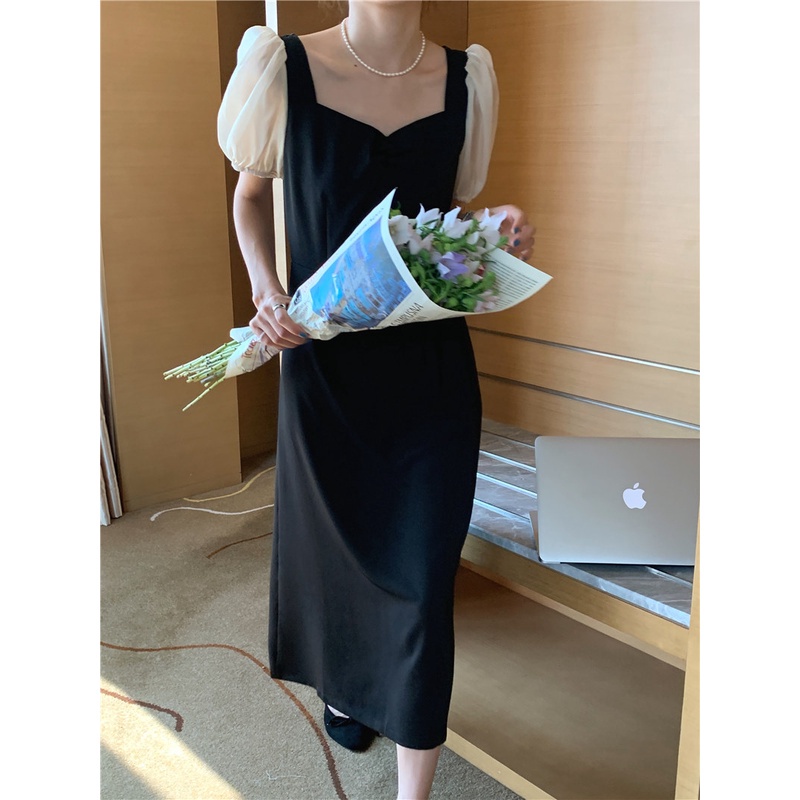 Đầm Dài Tay Phồng Cổ Vuông Phong Cách Hàn Quốc Mới 44761